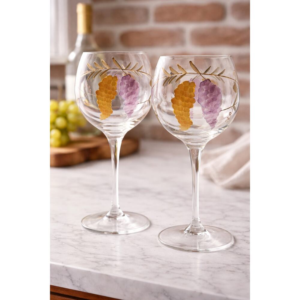 Hand Painted Crystal Wine Glasses Royal Danube | Gold Gilt Grape Motif